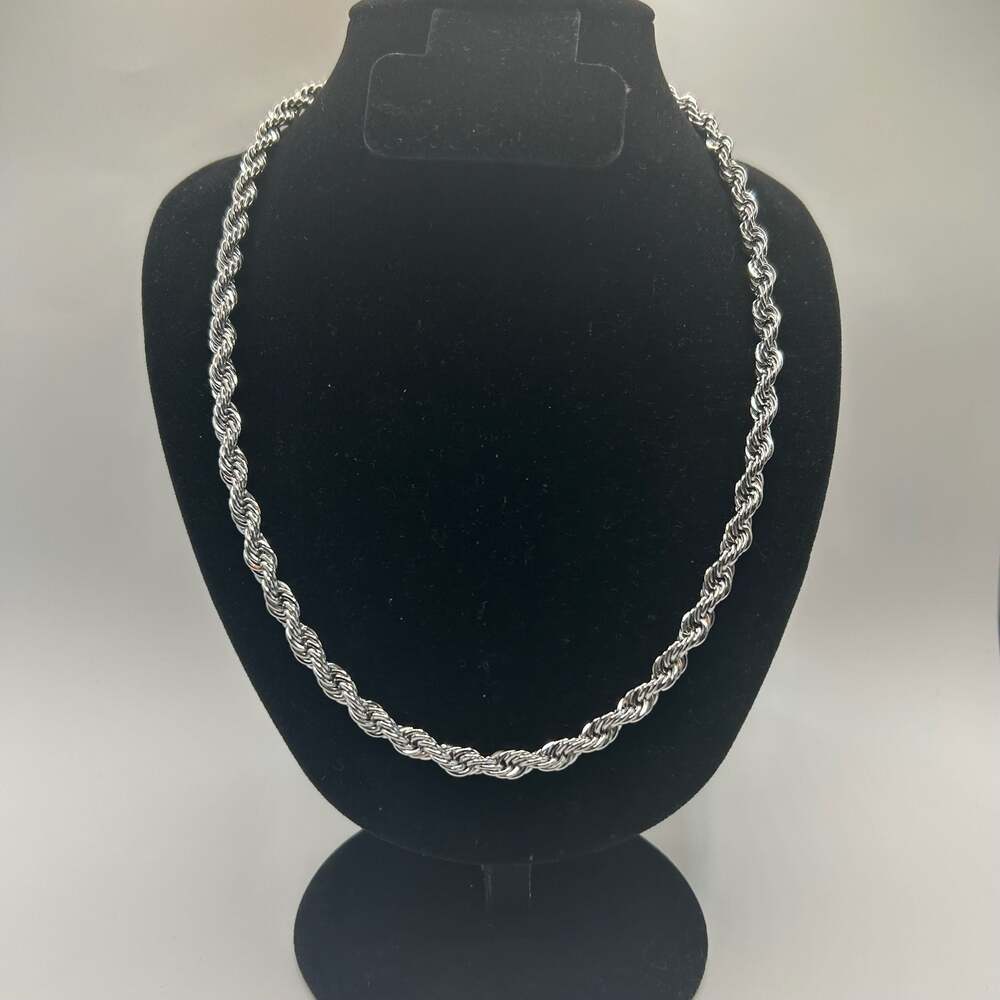 Real Silver Rope Chain Plated Necklace 6mm 24 Inch Mens Solid Waterproof Sleek